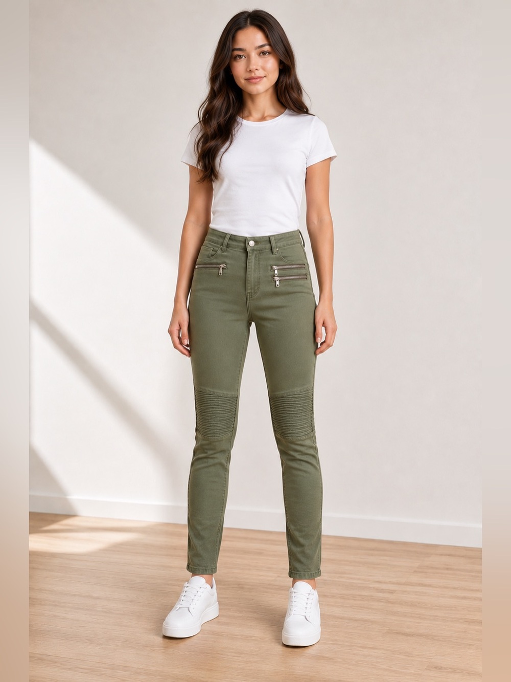Zara Girl's size 11/12 Olive Green Moto Skinny Jeans